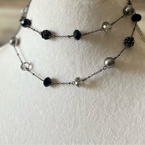 Multi-strand Necklace in Black/Silver/Smoky Beads